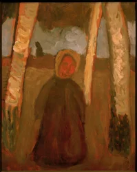 Barn under björkträd