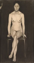 Sittande kvinnlig nakenstudie, självporträtt, omkring 1899