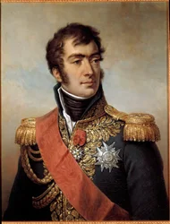 Porträtt av Auguste Frederic Louis (Auguste-Frederic-Louis) av Viesse de Marmont, hertig av Raguse Marechal av imperiet 1809 (1774-1852) - representerad i uniform med plakett av Hederslegionen under restaureringen. Målning av Paulin Jean-Baptiste