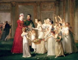 Marie-Louise de Habsbourg-Lorraine (1791-1847) anländer till galleriet i slottet i Compiegne den 28 mars 1810