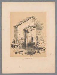 Utsikt över en lada vid vattnet Forêt (titel på objekt) Pittoreska ansikten av Paulus Lauters (serietitel) Etrennes pittoresques pour 1839, par Lauters (serietitel)