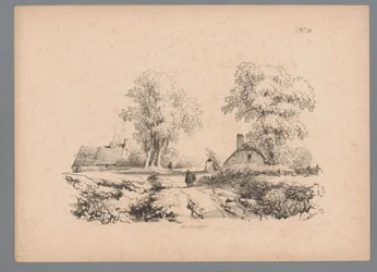 Landskap med två hus och två figurer på en väg Landscape Studies av Paulus Lauters (serietitel) Nouvelle suite de 40 études de paysages par P. Lauters (serietitel)