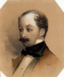 Porträtt av Pavel Andreyevich Fedotov (1815-1852), peintre russe - Oeuvre de Alexander Yegorovich Baideman (1826-1869), vers 1852 - Porträtt av målaren Pavel Andreyevich Fedotov (1815-1852) Akvarell och vit färg på papper