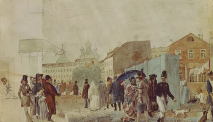 Gatubild i Moskva under regnet, 1837