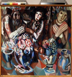 ""Tre vid bordet"" Målning av Pavel Nikolajevitj Filonov (1883-1941) 1914-1915 Statens ryska museum Sankt Petersburg