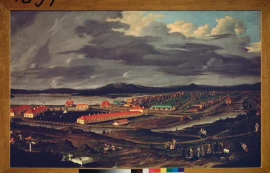 Oural, The Demidov Steelworks (Ural, The Demidov Steelwork) - Målning av Pavel Petrovich Vedenetsky (1766-1847), olja på duk