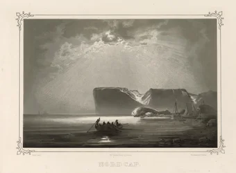 Nordcap. Illustration hämtad från boken Norge producerad i Drawings av Asbjørnsen, P.Chr. och utgiven av Chr. Tønsberg (nr, 1848)