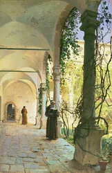 I klostergångarna i Santa Maria Jesus-klostret i Taormina