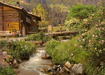 P. Mønsted, bergsstuga vid bäcken