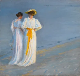 Anna Ancher och Marie Krøyer på stranden i Skagen