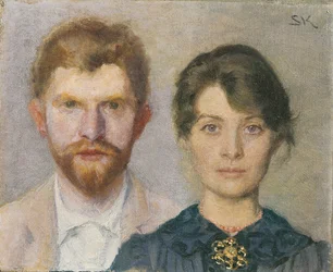 Dubbelporträtt av Marie och P.S. Krøyer. Paret har avbildat varandra
