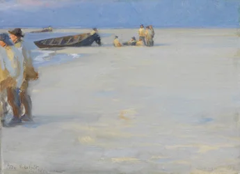 Fiskare på Skagens norra strand. Sommarkväll