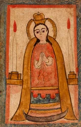 Madonna klädd i en röd klänning, ca. 1820 (vattenbaserad färg på träpanel)