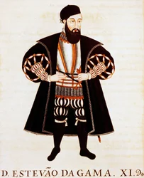 Estevao Da Gama (ca 1505-1576), miniatyr från Brive Treatise eller Epilogue of the Vizos-Reys of India
