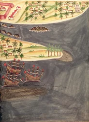 Sloane 197 f.182 Utforskningskarta över Surat, i Gujarat-distriktet i Indien, illustration från "Historical Accounts of Portuguese Settlements"