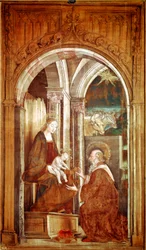 Tillbedjan av männen Målning av Pedro Berruguete (1450/1455-1504) Madrid, Pradomuseet