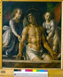 Kristus i graven mellan två änglar, ca 1480
