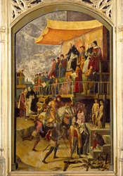 Inkvisitionen "" Autodafe presiderar av Saint Dominica de Guzman (1170-1221), grundare av Dominikanerorden"" Målning på trä av Pedro Berruguete (1450-1504) 1495 Sön. 1,54x0,92 m Madrid, Musee du Prado