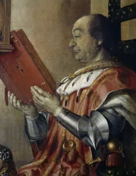 Porträtt av Federico da Montefeltro (1422-1482) med sin son Guidobaldo da Montefeltro (1472-1508)