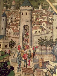 Saint Jordi altartavla, detalj som visar erövringen av staden Mallorca av James I:s armé