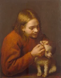 Pojke söker loppor på en hund, 1650