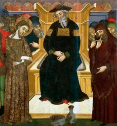 Kristus före Pilatus, av Pedro Serra eller Pere Serra (aktiv mellan 1363 och 1399), målning på trä.