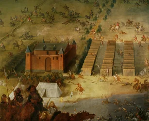 Trettioåriga kriget : Slaget vid Diedenhofen 1639, då ligans general greve Piccolomini besegrade franska trupper ...