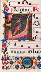 Piccolomini bibliotek: körbok, torsk. 5.E, ff. 63r med "Foliated initial", av Pellegrino di Mariano. Detalj.