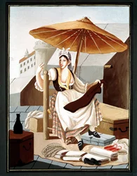 Litet napolitanskt yrke: en kringresande försäljare av tyger och linne - (Gammalt yrke: tyg- och linneförsäljare), 1800-talet, Museo Nazionale di San Martino, Neapel