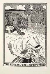 Björnen och de två följeslagarna, från Fontaine Fables, pub. 1905 (gravyr)