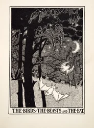 The Birds, the Beasts and the Bat, från A Hundred Fables of Aesop, pub.1903 (gravyr)