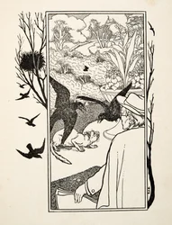Katten och kråkorna, från Hundra anekdoter av djur, pub. 1924 (gravyr)