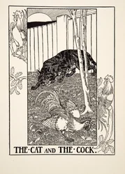 Katten och tuppen, ur Hundra fabler av Aisopos, utgiven 1903