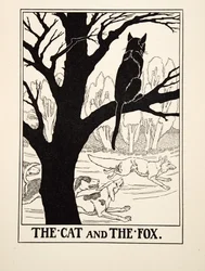 The Cat and the Fox, från A Hundred Fables of Aesop, pub.1903 (gravyr)