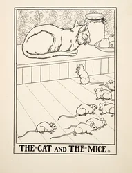 Katten och mössen, från Aesops hundra fabler, pub.1903 (gravyr)
