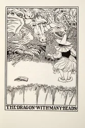 Draken med många huvuden, från Fontaine Fables, pub. 1905 (gravyr)