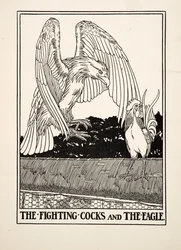Fighting Cocks and the Eagle, från A Hundred Fables of Aesop, pub.1903