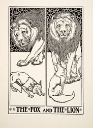 Räven och lejonet, från Aesops hundra fabler, pub.1903 (gravyr)