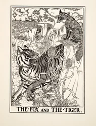 The Fox and the Tiger, från A Hundred Fables of Aesop, pub.1903 (gravyr)