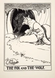 Räven och vargen, från Aesops hundra fabler, pub.1903 (gravyr)