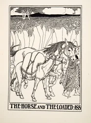 The Horse and the Loaded Ass, från A Hundred Fables of Aesop, pub.1903 (gravyr)