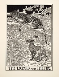 Leoparden och räven, från Aesops hundra fabler, pub.1903