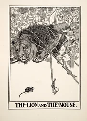 Lejonet och musen, från Aesops hundra fabler, pub.1903