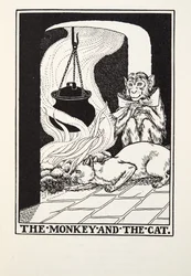 Apan och katten, från Fontaine Fables, pub. 1905