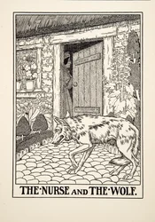 Sjuksköterskan och vargen, från Aesops hundra fabler, pub.1903