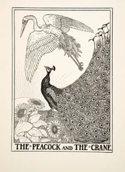 Påfågeln och tranan, från Aesops hundra fabler, pub.1903