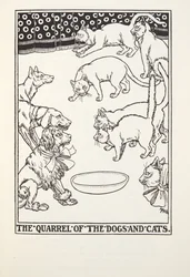 Hundarnas och katternas gräl, från Fontaine Fables, pub. 1905