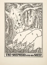 Herden och hans får, från Aesops hundra fabler, pub.1903 (gravyr)