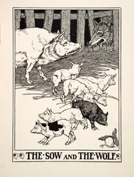 Svinet och vargen, från A Hundred Fables of Aesop, utgiven 1903 (gravyr)