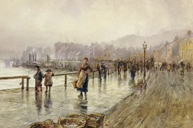En våt dag i Whitby (akvarell på papper)